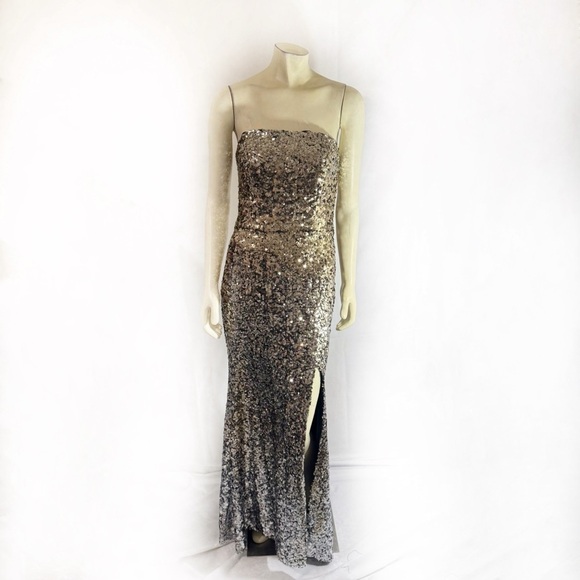 Betsey Adam Ombré Sequin Silver and Gold Formal Gown Size 10 - Picture 3 of 9